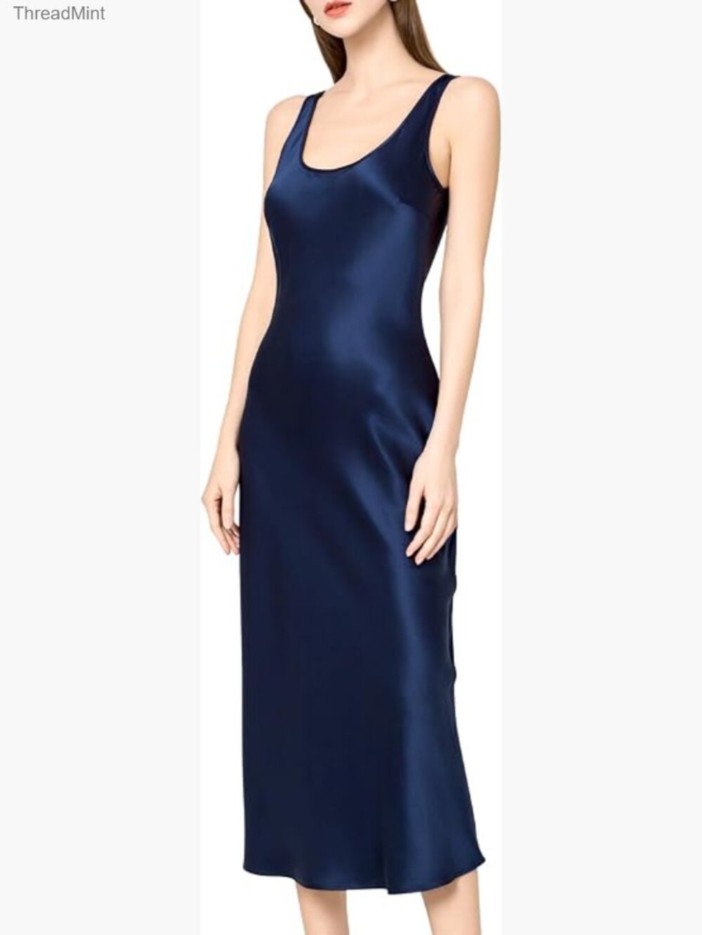 22 Momme Mulberry Silk Midi Shift Dress Sleeveless Scoop Neck